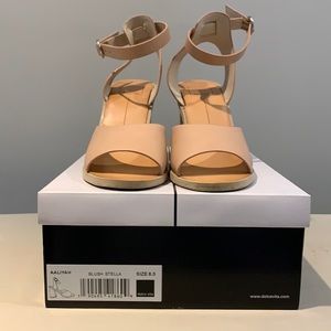 Sling back, stacked heel sandals